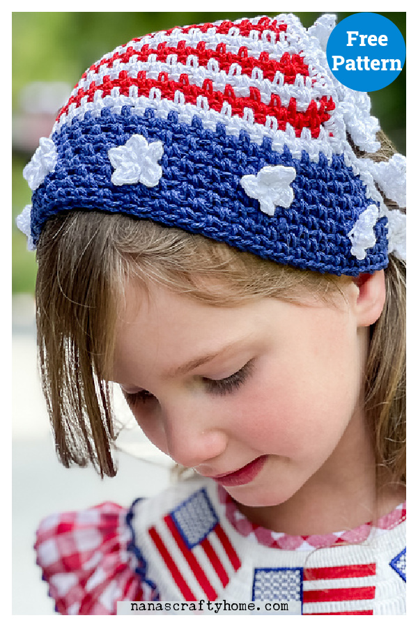 Americana Stars and Stripes Head Scarf Free Crochet Pattern