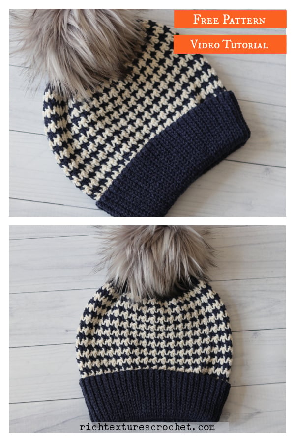 Houndstooth Beanie Free Crochet Pattern and Video Tutorial