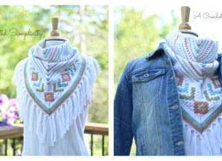 Boho Chic Mosaic Triangular Scarf Free Crochet Pattern