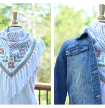 Boho Chic Mosaic Triangular Scarf Free Crochet Pattern