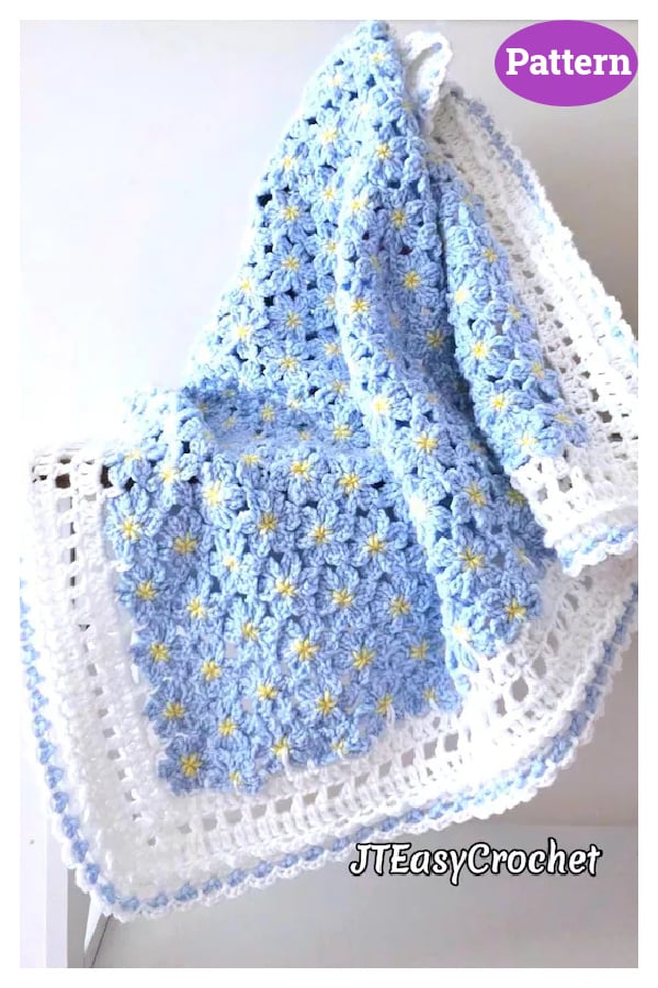 Forget-Me-Not Daydream Floral Blanket Crochet Pattern