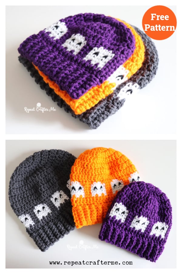 Ghosts in a Row Hat Free Crochet Pattern