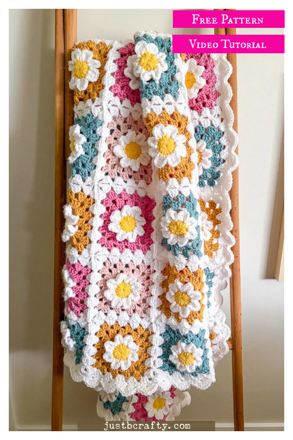 3D Daisy Blanket Free Crochet Pattern and Video Tutorial