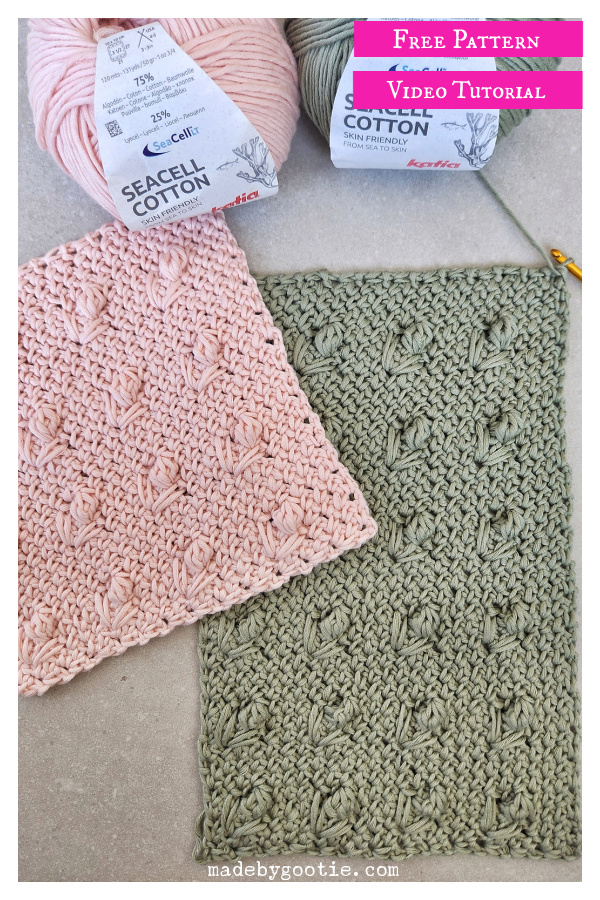 Floral Moss Stitch Dishcloth Free Crochet Pattern and Video Tutorial