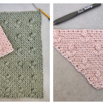 Floral Moss Stitch Dishcloth Free Crochet Pattern and Video Tutorial