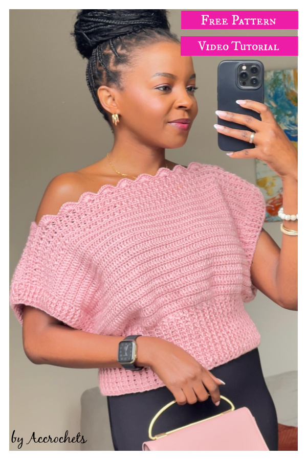 Off Shoulder X Stitch Rib Top Free Crochet Pattern and Video Tutorial