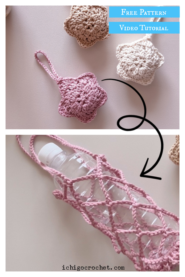 Star Motif Bottle Holder Free Crochet Pattern and Video Tutorial