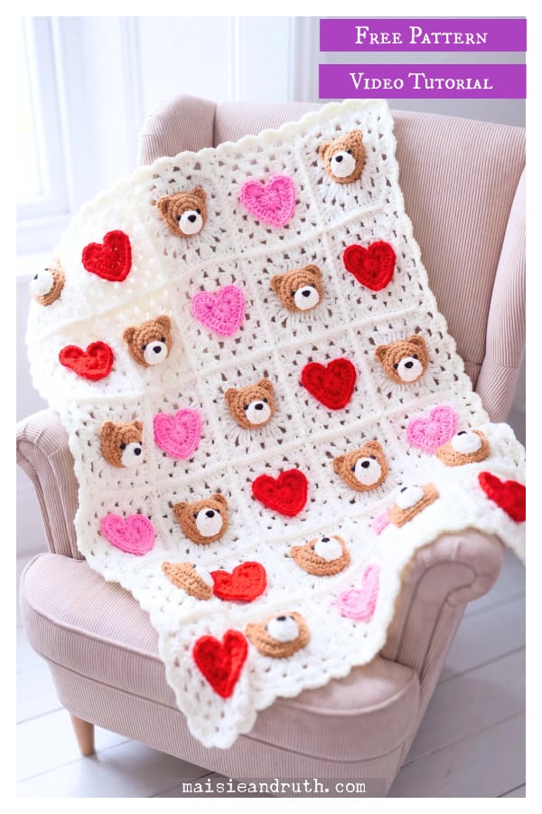 Teddy With Love Blanket Free Crochet Pattern and Video Tutorial