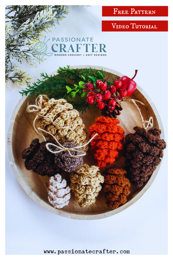 Pinecone Ornament Free Crochet Pattern and Video Tutorial