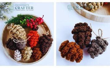 Pinecone Ornament Free Crochet Pattern and Video Tutorial
