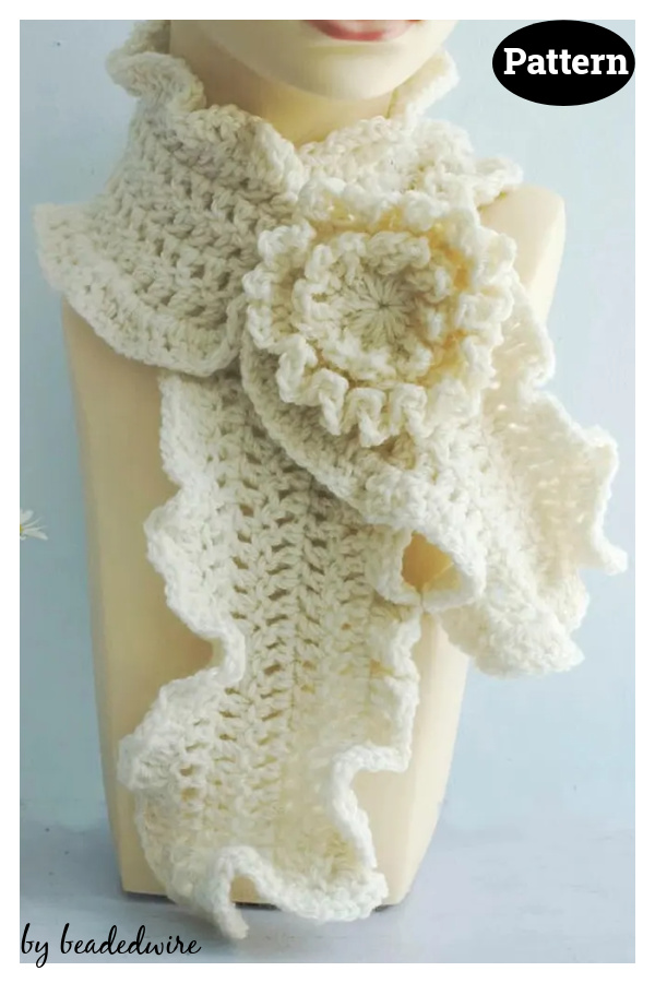 Ruffle Scarf with Flower Crochet Pattern