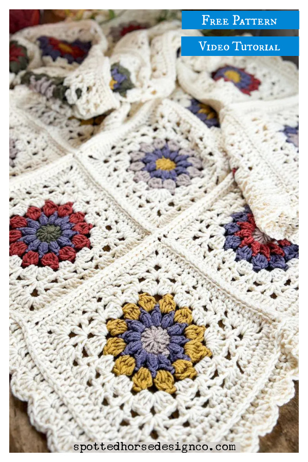 Woodland Bloom Granny Square Blanket Free Crochet Pattern and Video Tutorial